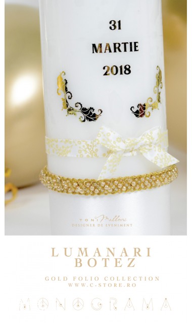 Lumanare de botez personalizata, print folio gold, 30x8cm, Imperial 2